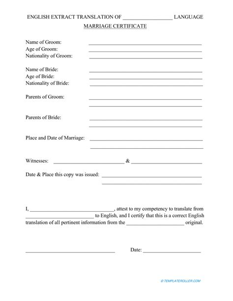 marriage certificate translation template pdf